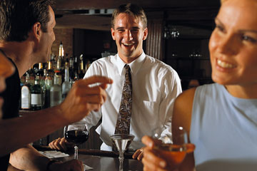 Lear behind an actual bar the New England Bartending School 2-day course held in Burlington, Vermont.